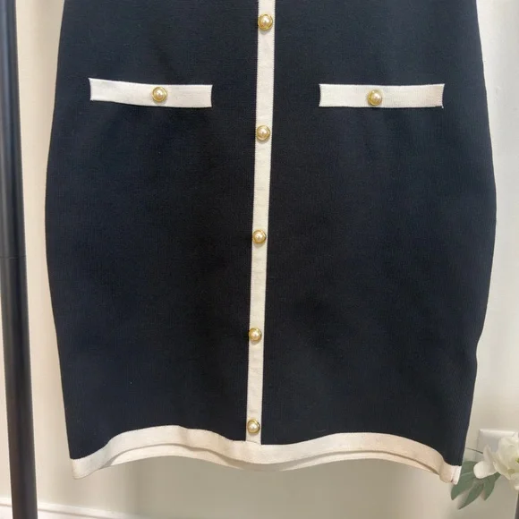 Sincerely Jules Pearl Button Contrast Knit Dress | Parisian Chic | Size Small - Picture 6 of 6